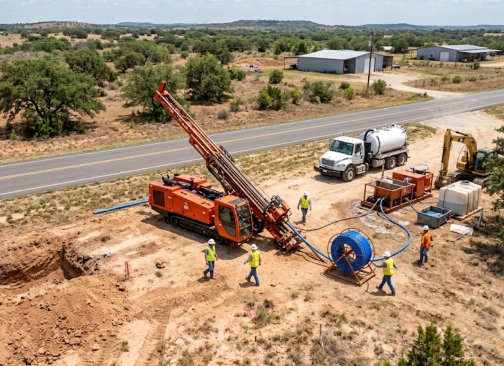 Directional drilling in Gilbert, AZ — Vermeer directional drill installing underground utilities at a Arizona commercial development pad